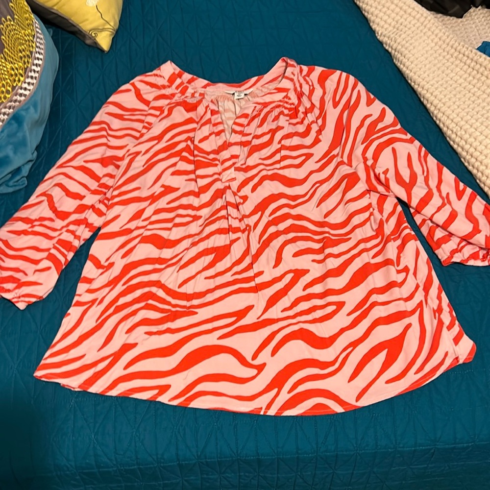Flowy zebra top orange red and pink M